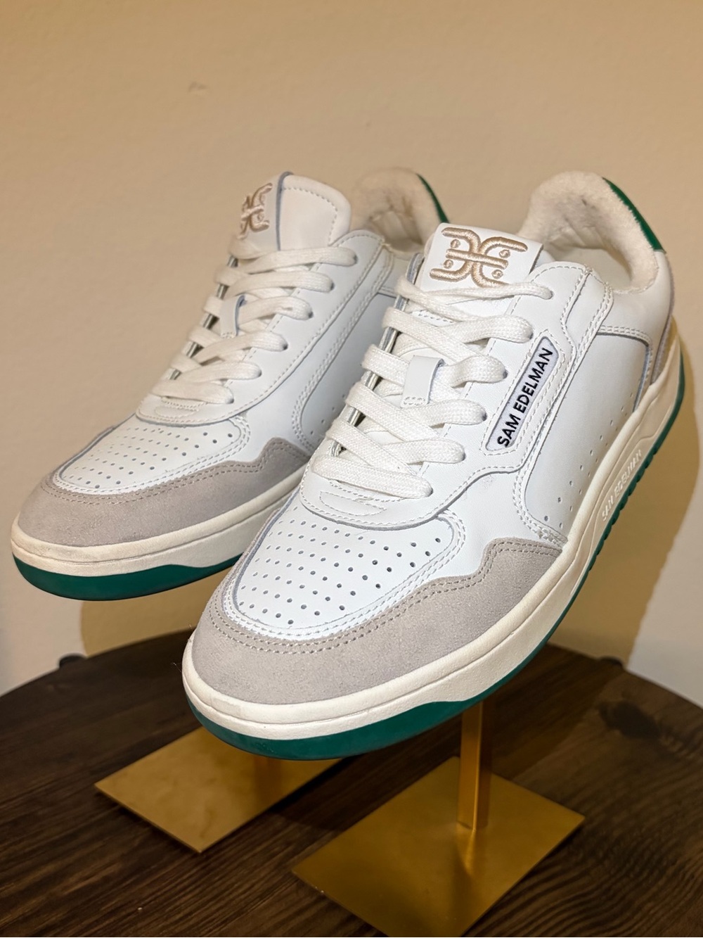 Sam Edelman Harper Leather Sneakers White Green 8.5
